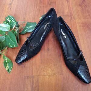 RANGONI BLACK SUEDE AND SNAKESKIN LOOK PUMP